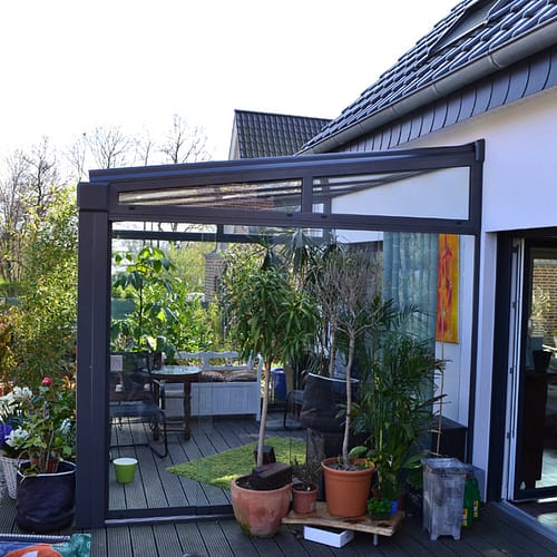 Alu-Terrassendach mit Glasschiebeanlage in Gütersloh
